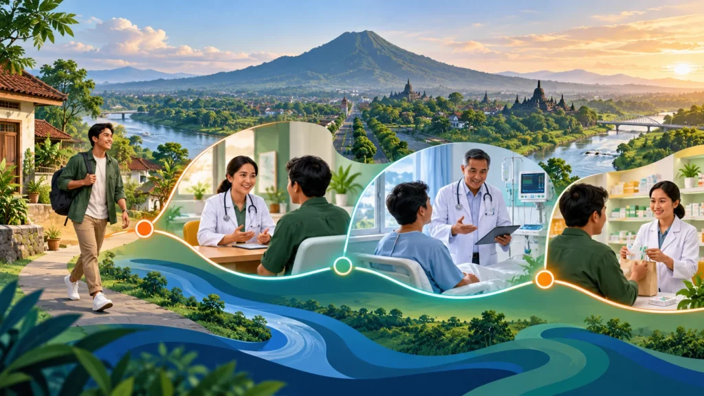 Ilustrasi perbedaan peran FKTP FKRTL dan apotek dalam alur JKN
