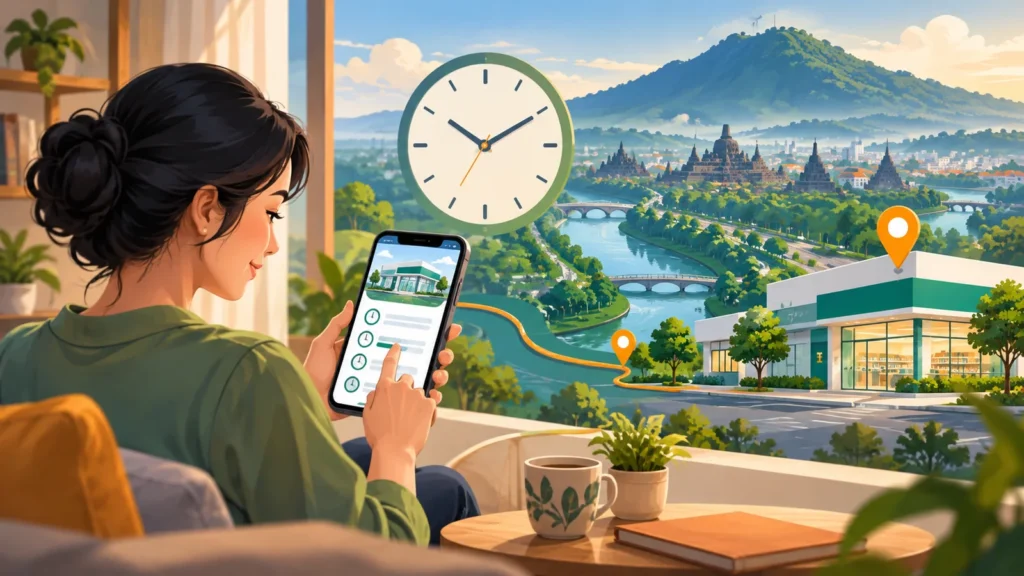Ilustrasi memeriksa jam operasional apotek sebelum datang